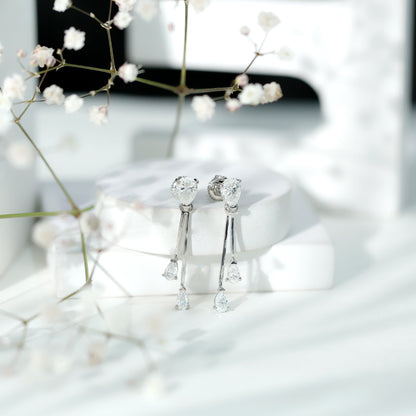 Certified Moissanite Bar Dangle Earrings in Sterling Silver