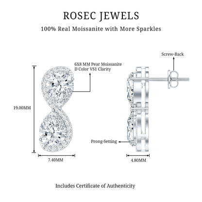 5 Carat Designer Moissanite Big Stud Earrings with Certificate