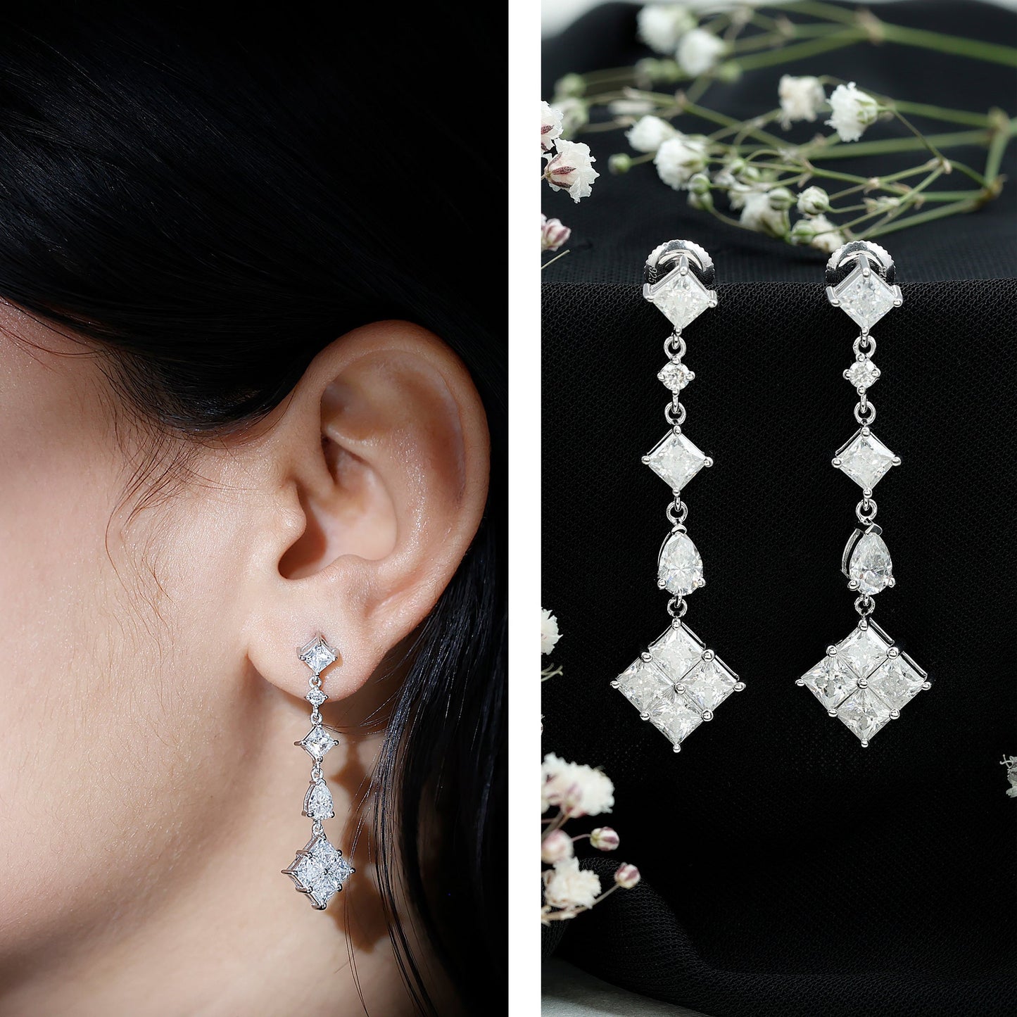 Certified Moissanite Wedding Dangle Earrings for Women