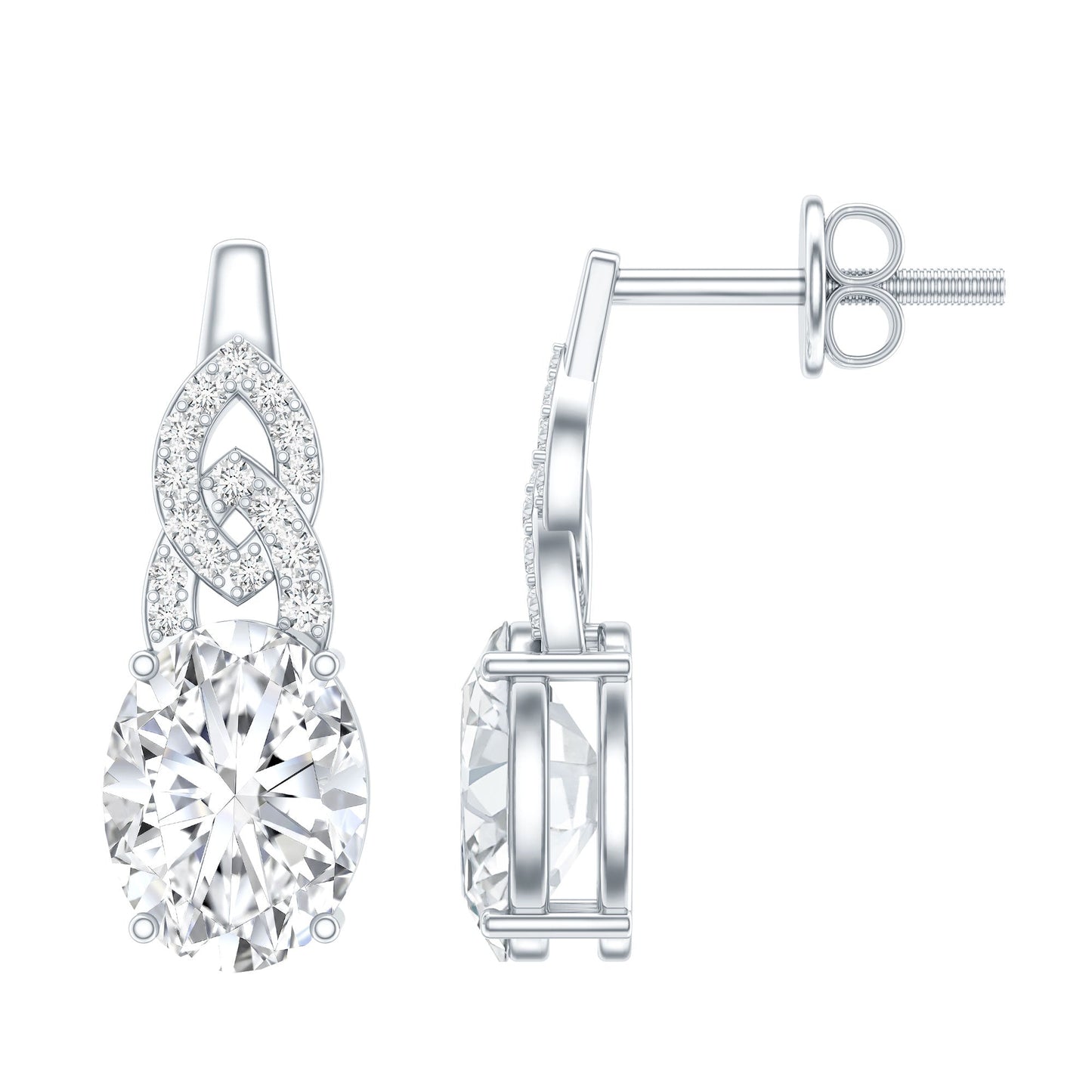 Certified 2.58 Carat Oval Moissanite Drop Earrings with Screw Back