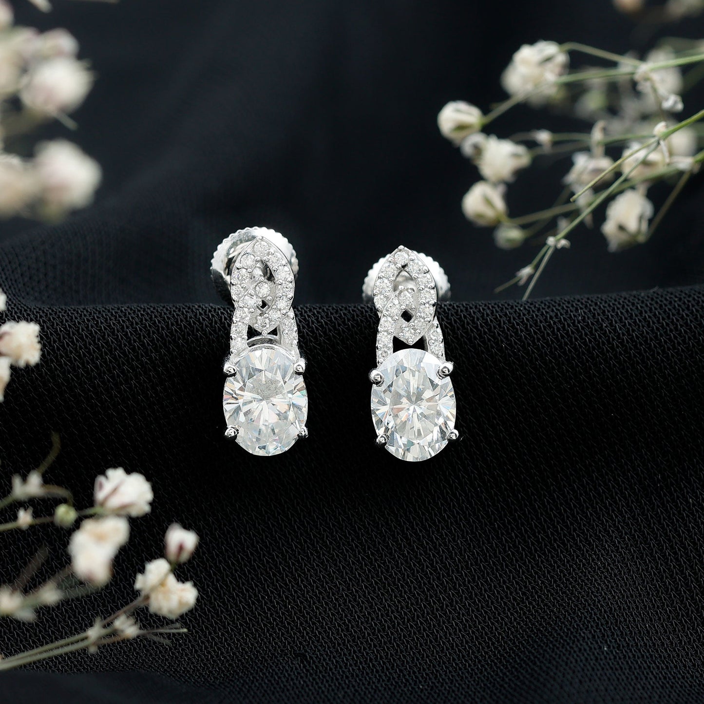 Certified 2.58 Carat Oval Moissanite Drop Earrings with Screw Back