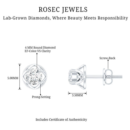 Round Diamond Solitaire Stud Earrings with Screw Back