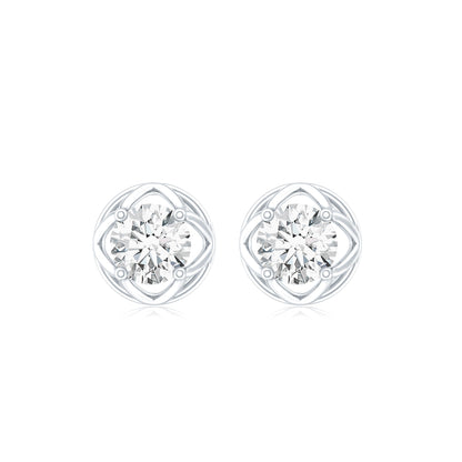 Round Diamond Solitaire Stud Earrings with Screw Back