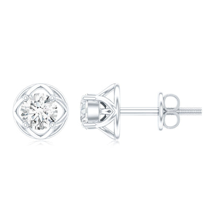 Round Diamond Solitaire Stud Earrings with Screw Back
