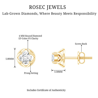 Round Diamond Solitaire Stud Earrings with Screw Back