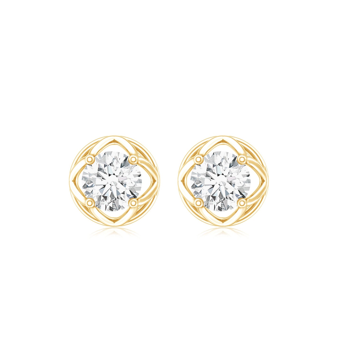 Round Diamond Solitaire Stud Earrings with Screw Back