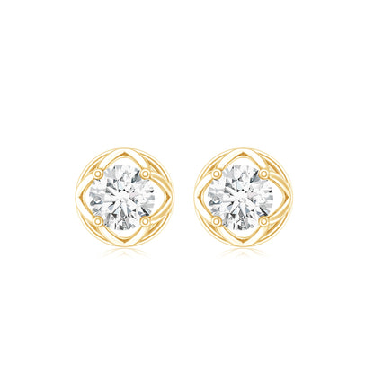 Round Diamond Solitaire Stud Earrings with Screw Back
