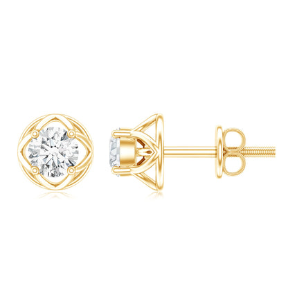 Round Diamond Solitaire Stud Earrings with Screw Back