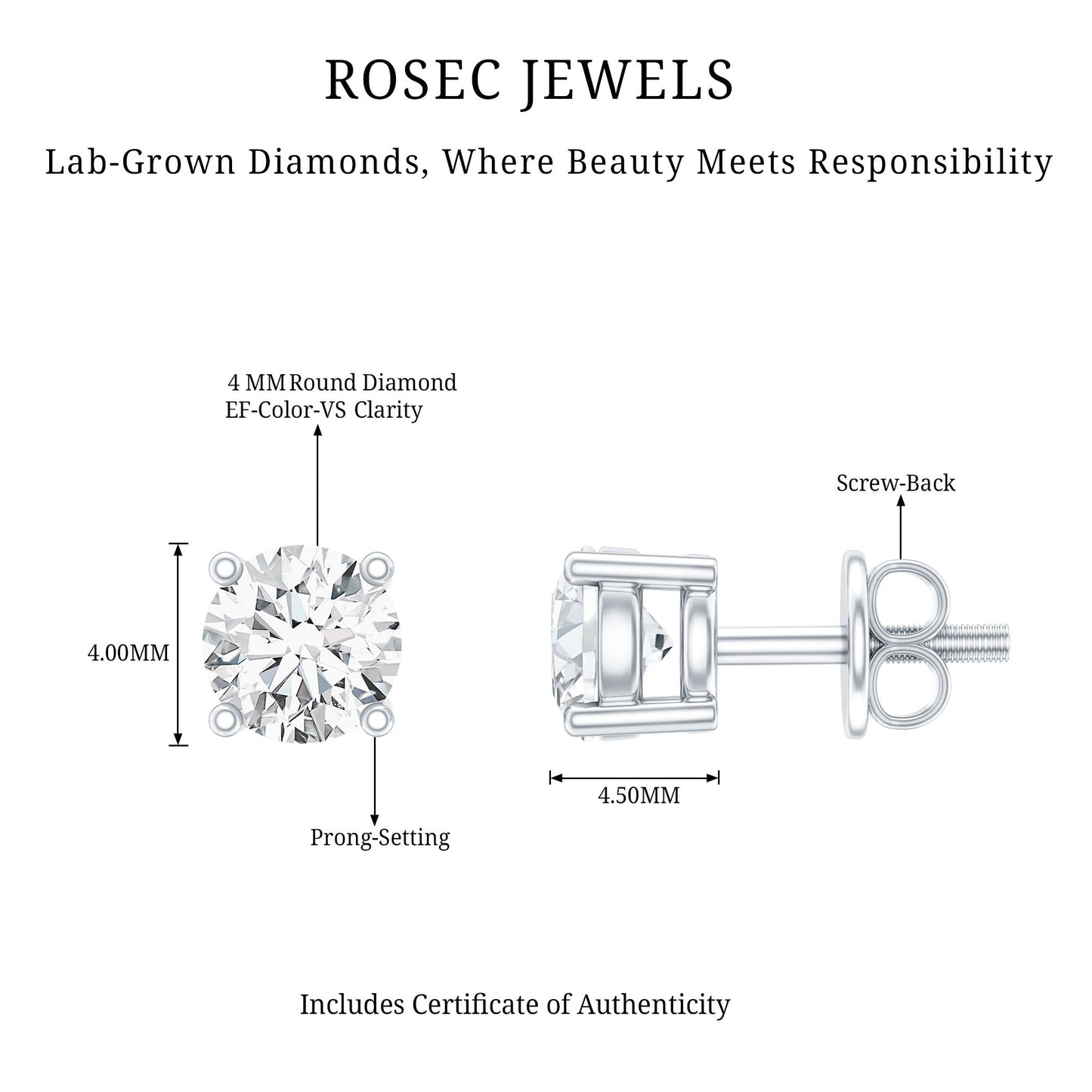 Brilliant Cut Diamond Stud Earrings in Prong Setting