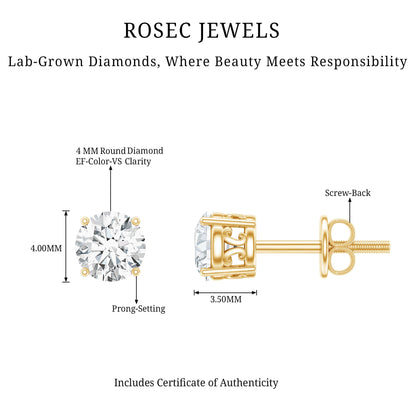 Brilliant Cut Diamond Solitaire Stud Earrings in Prong Setting