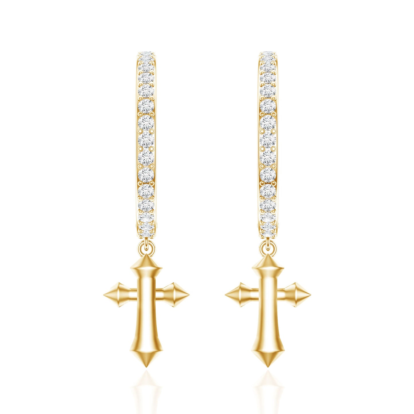 Certified Diamond Cross Drop Hoop Earrings