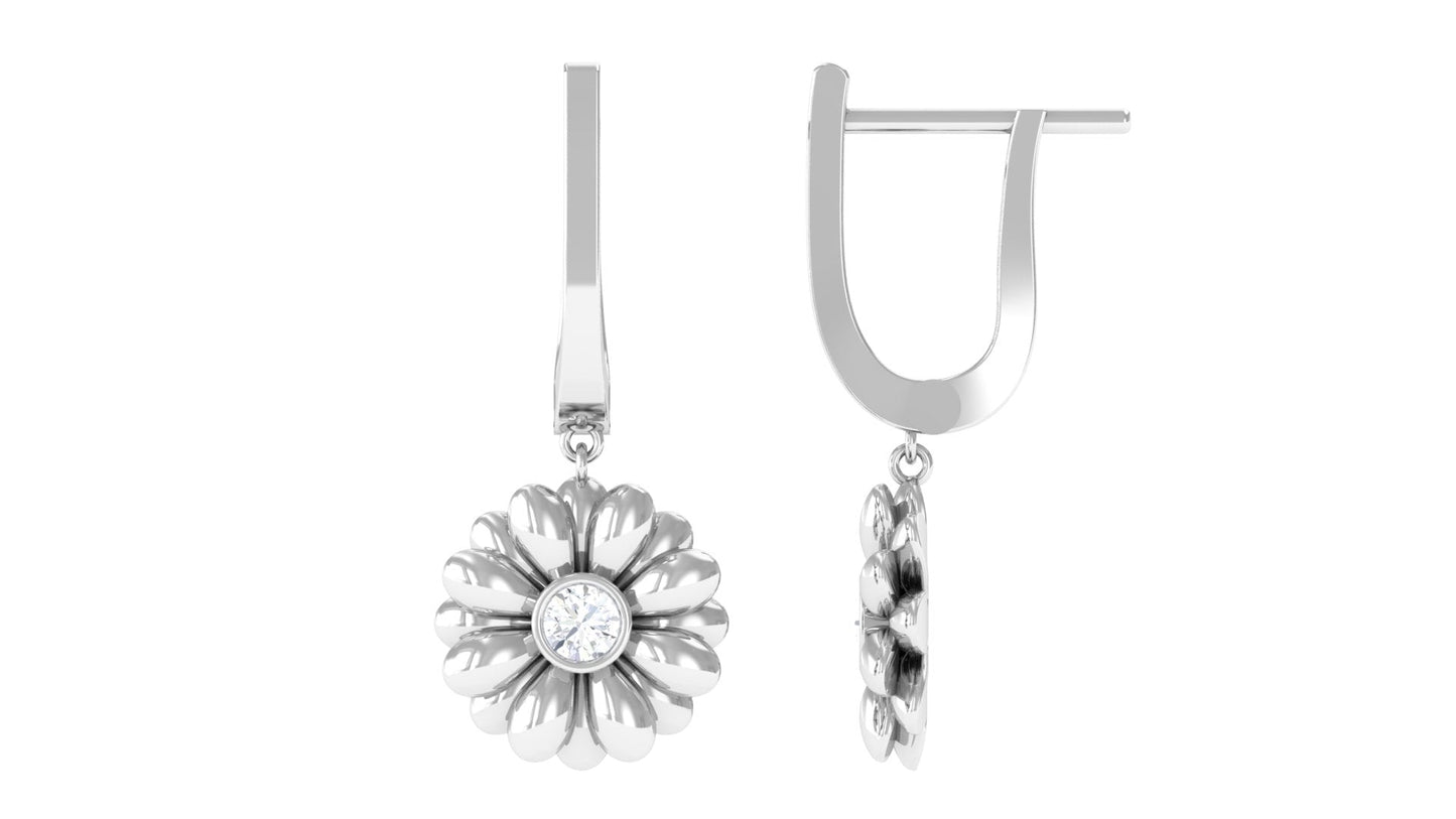 Natural Diamond Flower Drop Hoop Earrings
