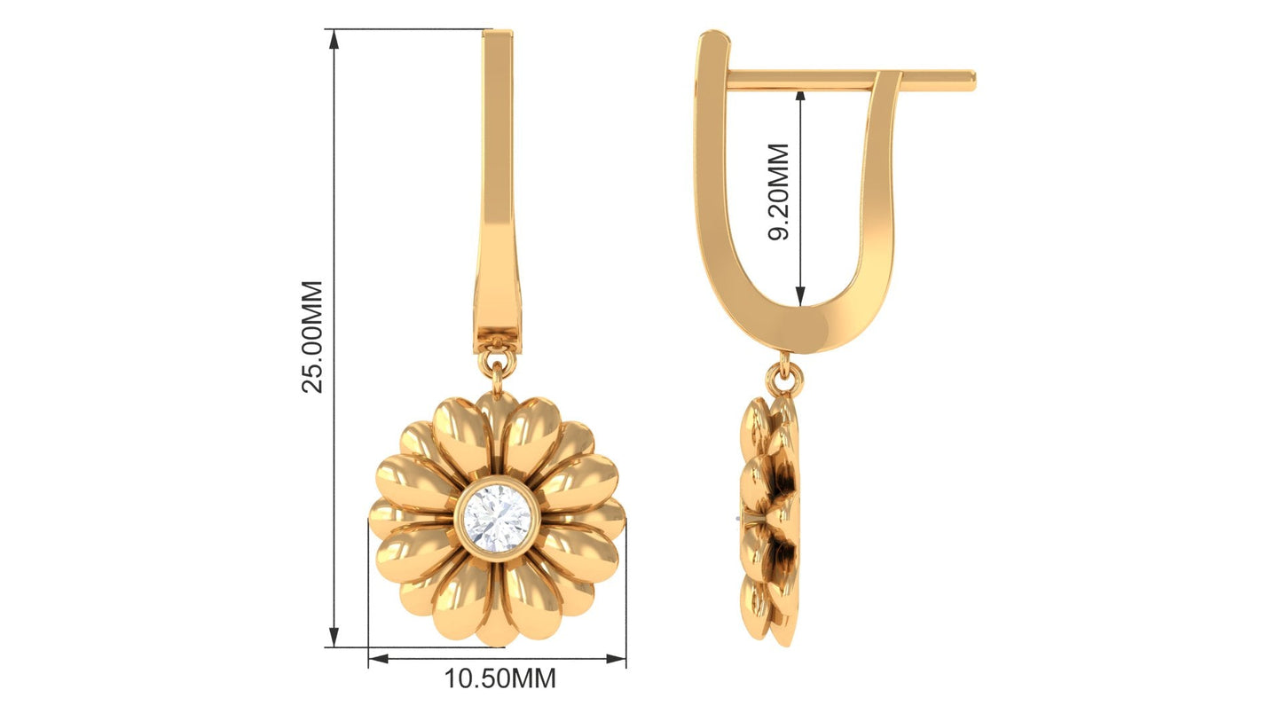 Natural Diamond Flower Drop Hoop Earrings