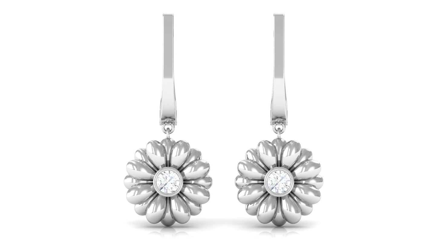Natural Diamond Flower Drop Hoop Earrings