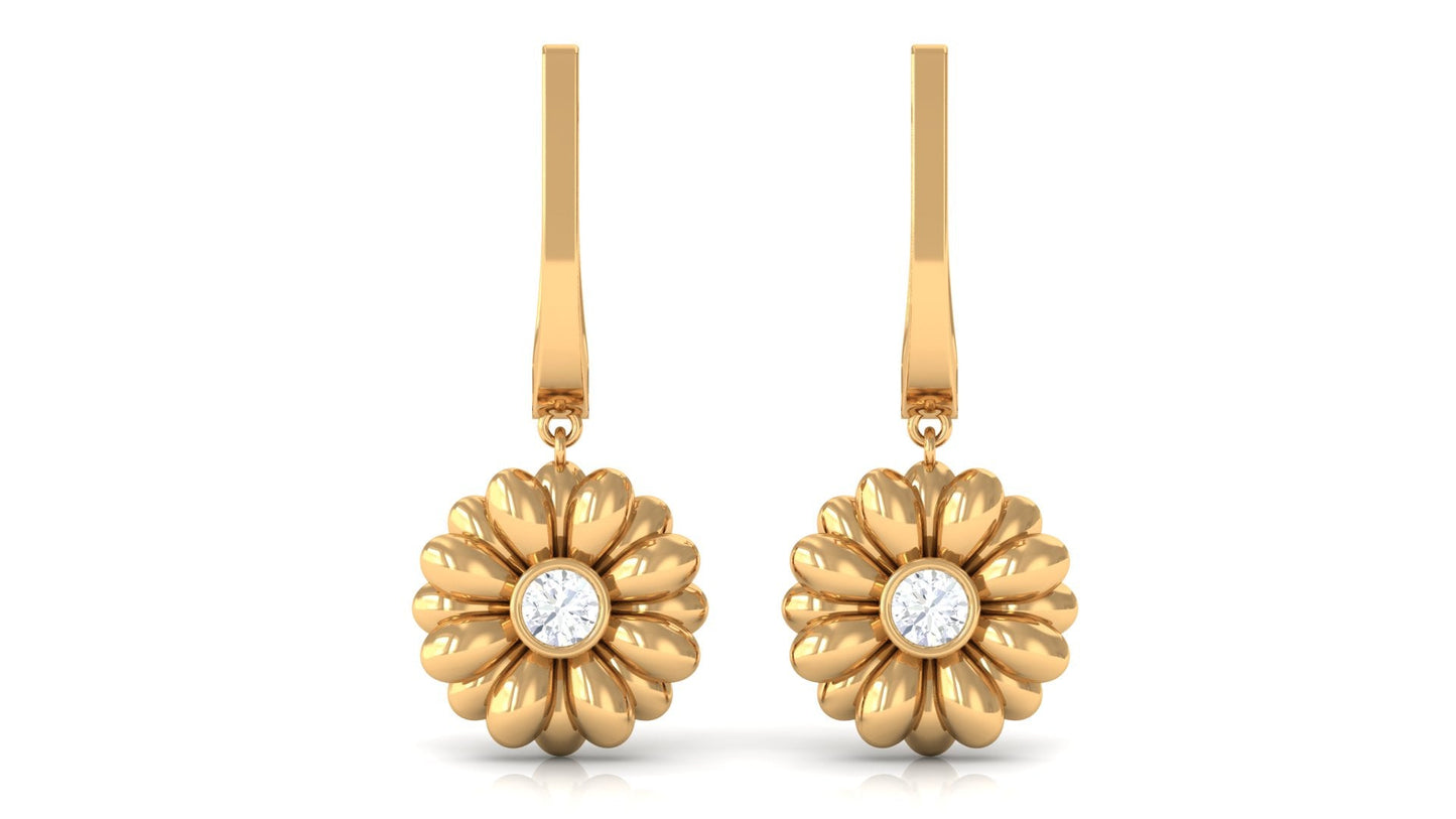Natural Diamond Flower Drop Hoop Earrings