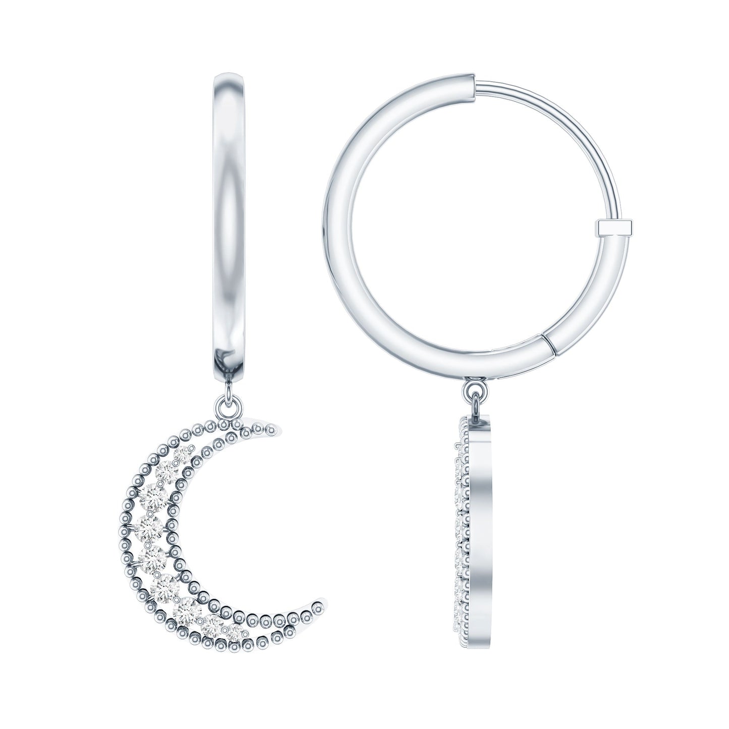Certified Diamond Moon Drop Hoop Earrings