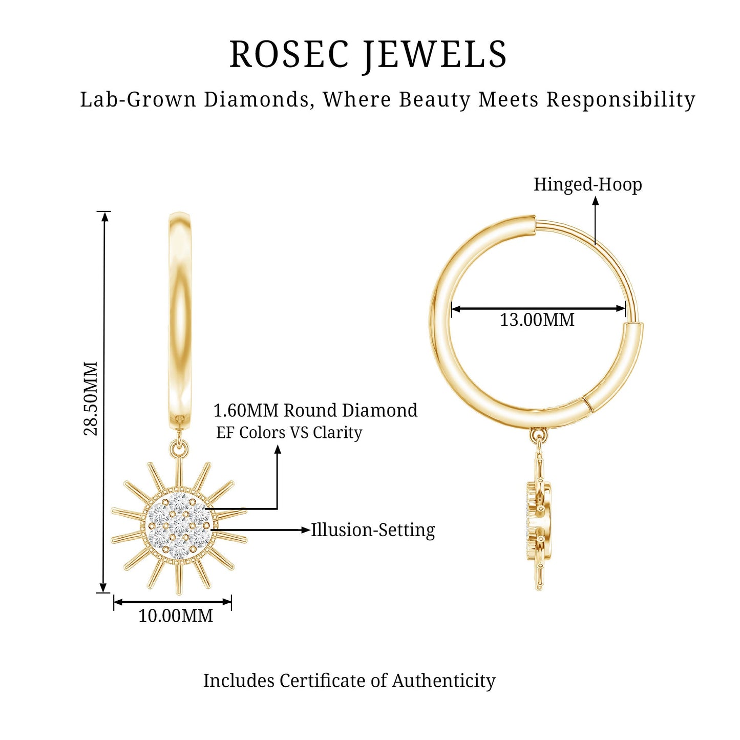 Certified Diamond Sunburst Hoop Earrings