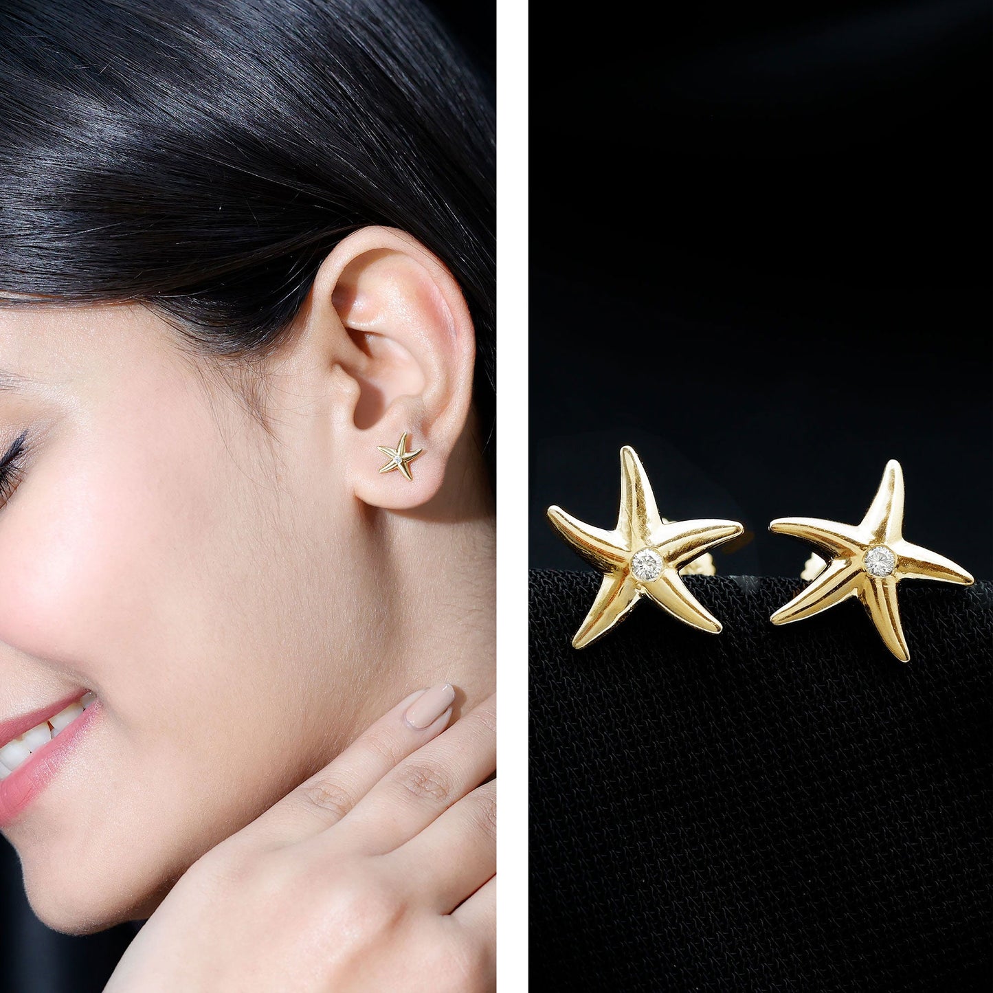 Diamond Starfish Stud Earrings for Women
