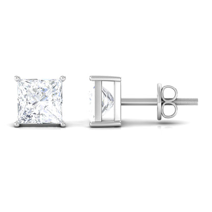 Natural Princess Cut Diamond Stud Earrings with Certificate