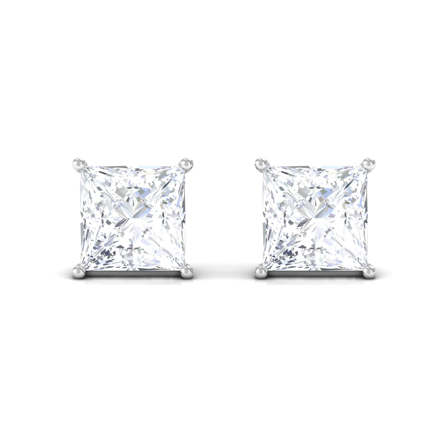 Natural Princess Cut Diamond Stud Earrings with Certificate