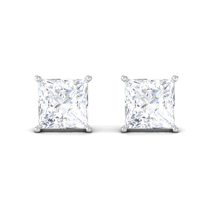 Natural Princess Cut Diamond Stud Earrings with Certificate