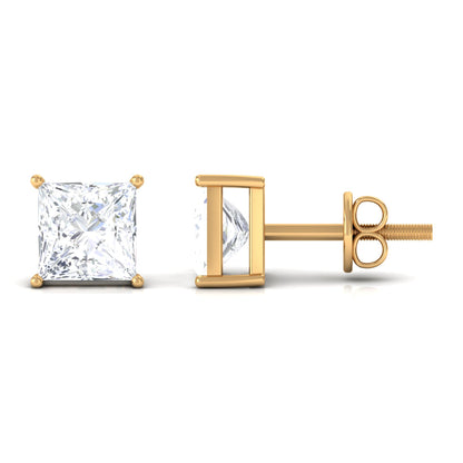 Natural Princess Cut Diamond Stud Earrings with Certificate
