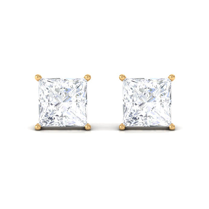 Natural Princess Cut Diamond Stud Earrings with Certificate