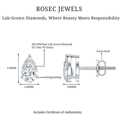 Pear Cut Diamond Solitaire Stud Earrings