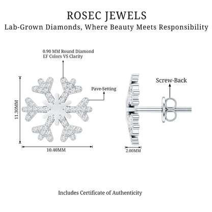 Natural Diamond Snowflake Earrings with Screw Back