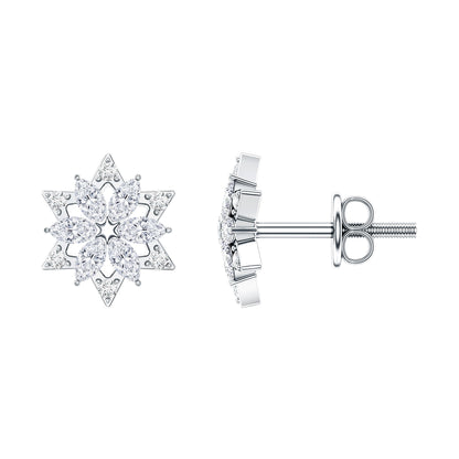 Round Diamond Flower Stud Earrings With Screw Back