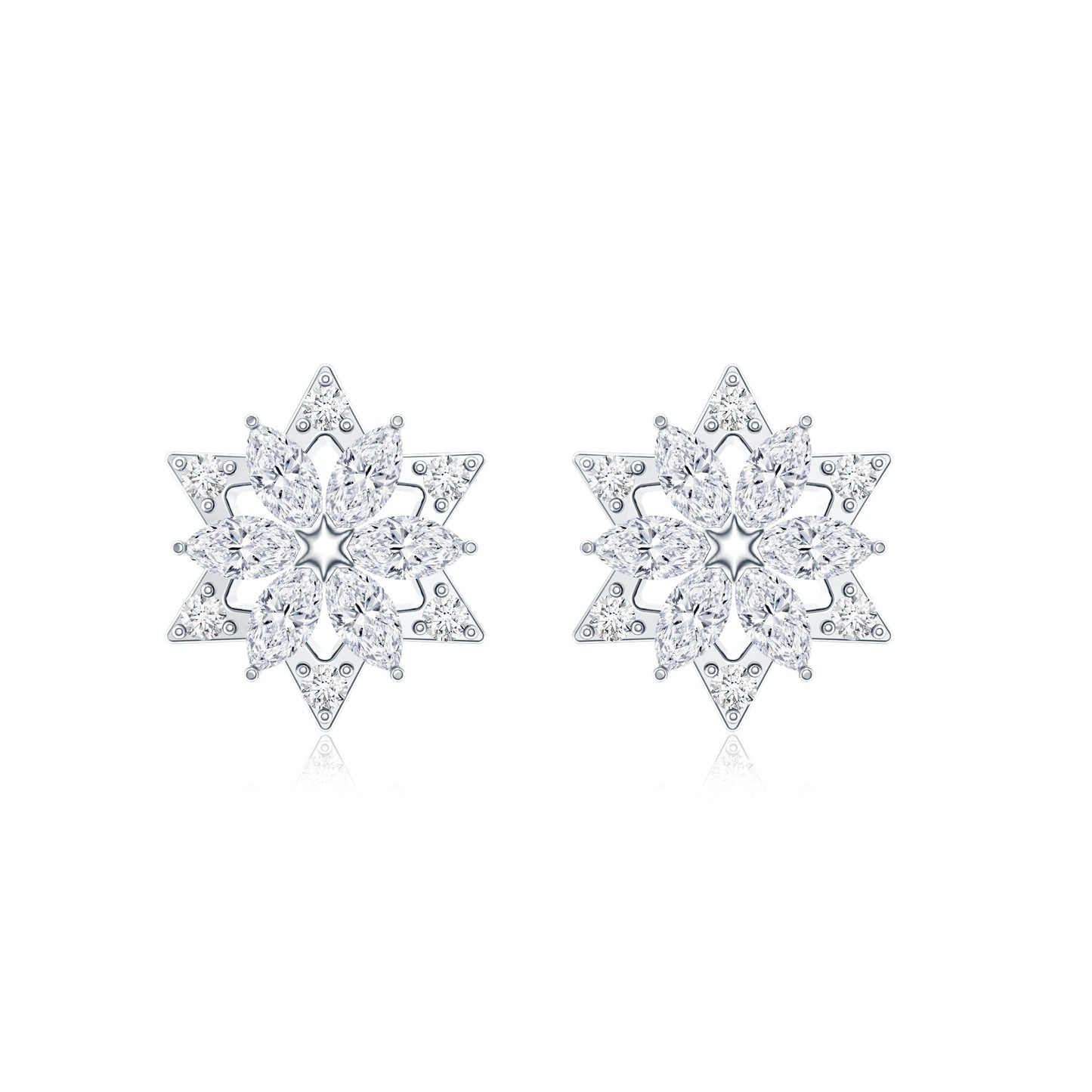 Round Diamond Flower Stud Earrings With Screw Back
