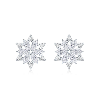 Round Diamond Flower Stud Earrings With Screw Back