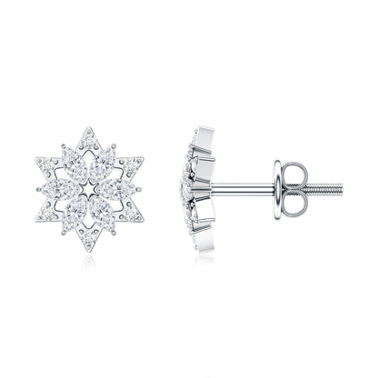 Round Diamond Flower Stud Earrings With Screw Back