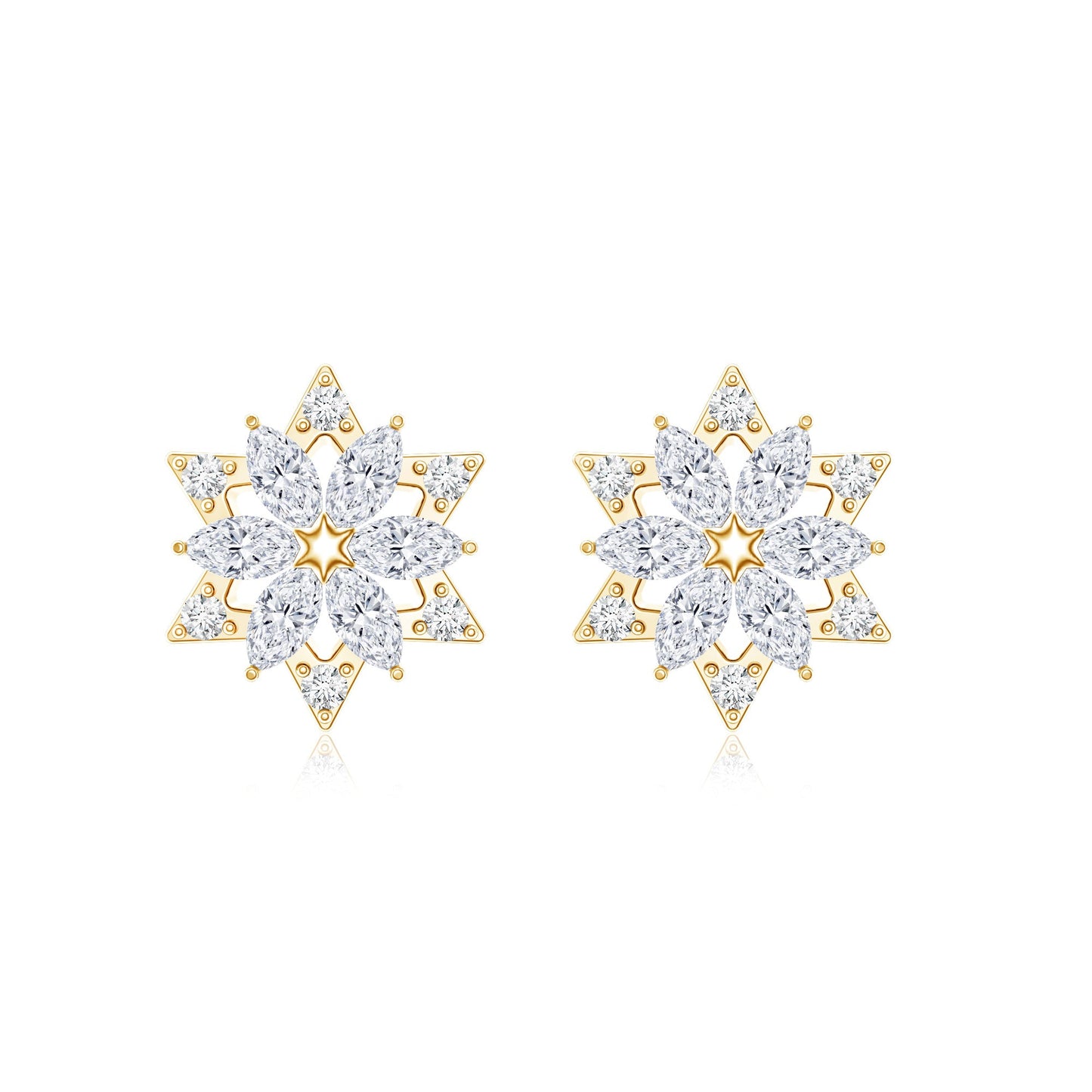 Round Diamond Flower Stud Earrings With Screw Back