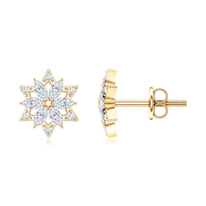 Round Diamond Flower Stud Earrings With Screw Back