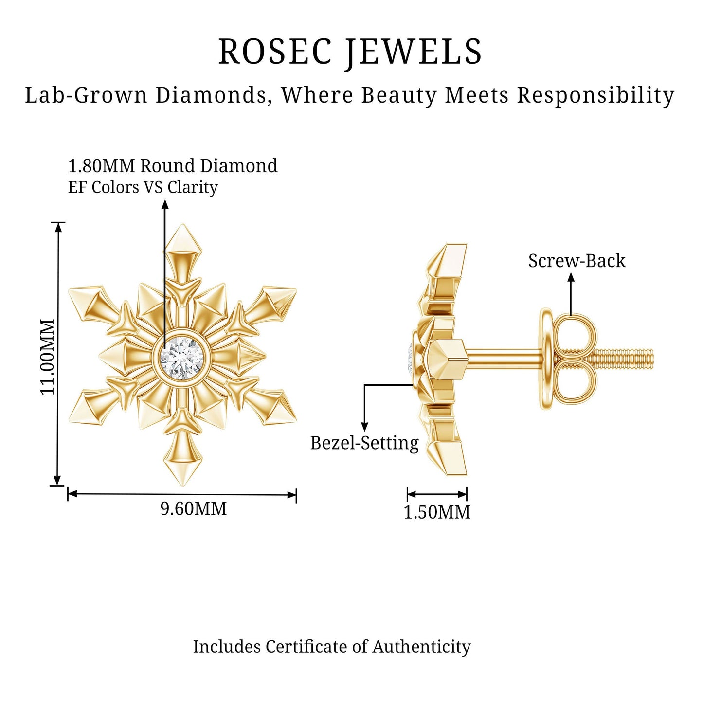Bezel Set Diamond Snowflake Stud Earrings
