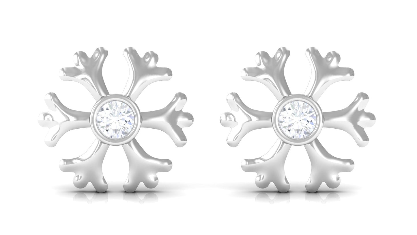 Minimal Diamond Snowflake Earrings with Screw Back