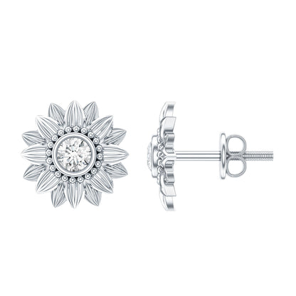 Diamond Sunflower Stud Earrings For Her