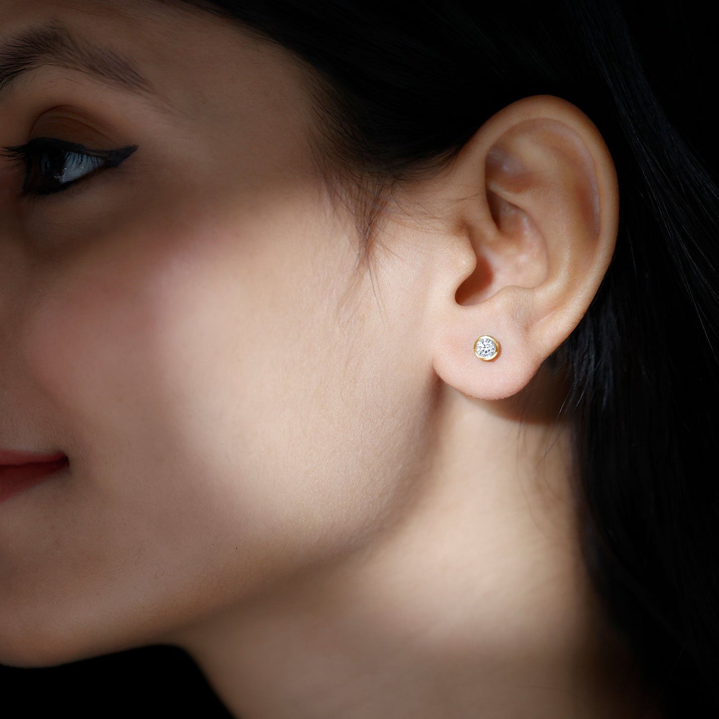 Minimalistic Bezel Set Diamond Stud Earrings