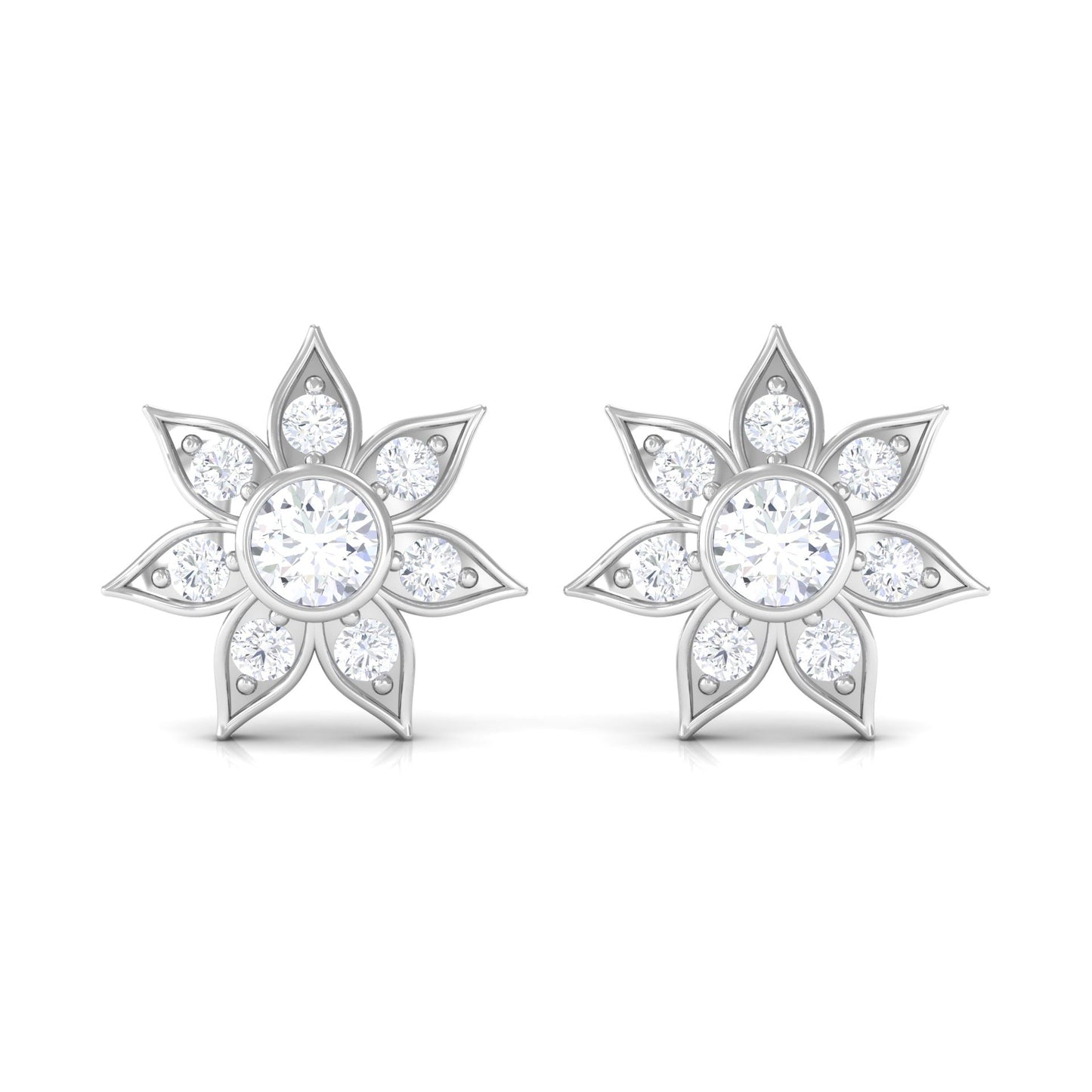 Natural Diamond Flower Earrings with Screw Back