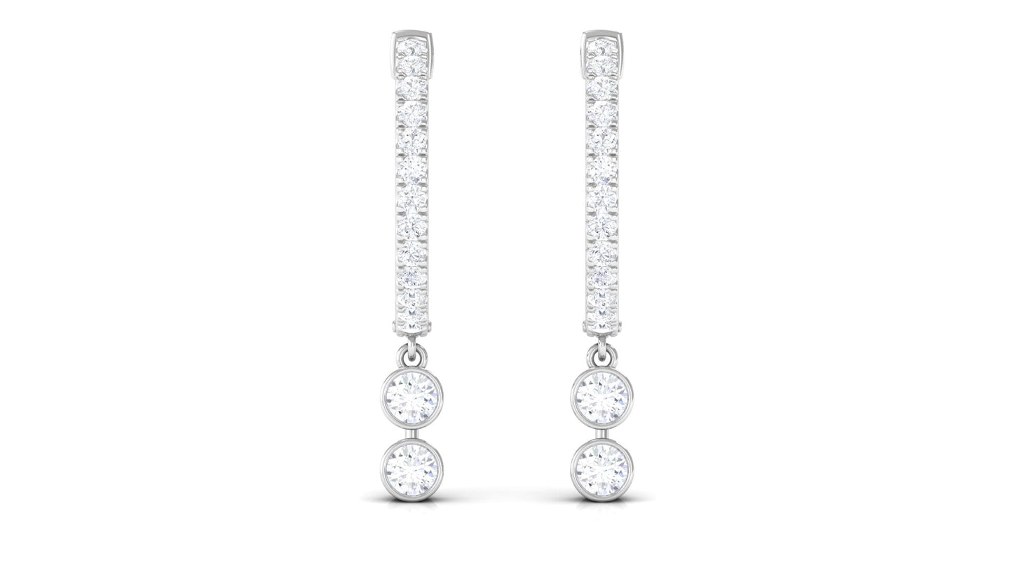 Diamond Hoop Drop Earrings in Bezel Setting