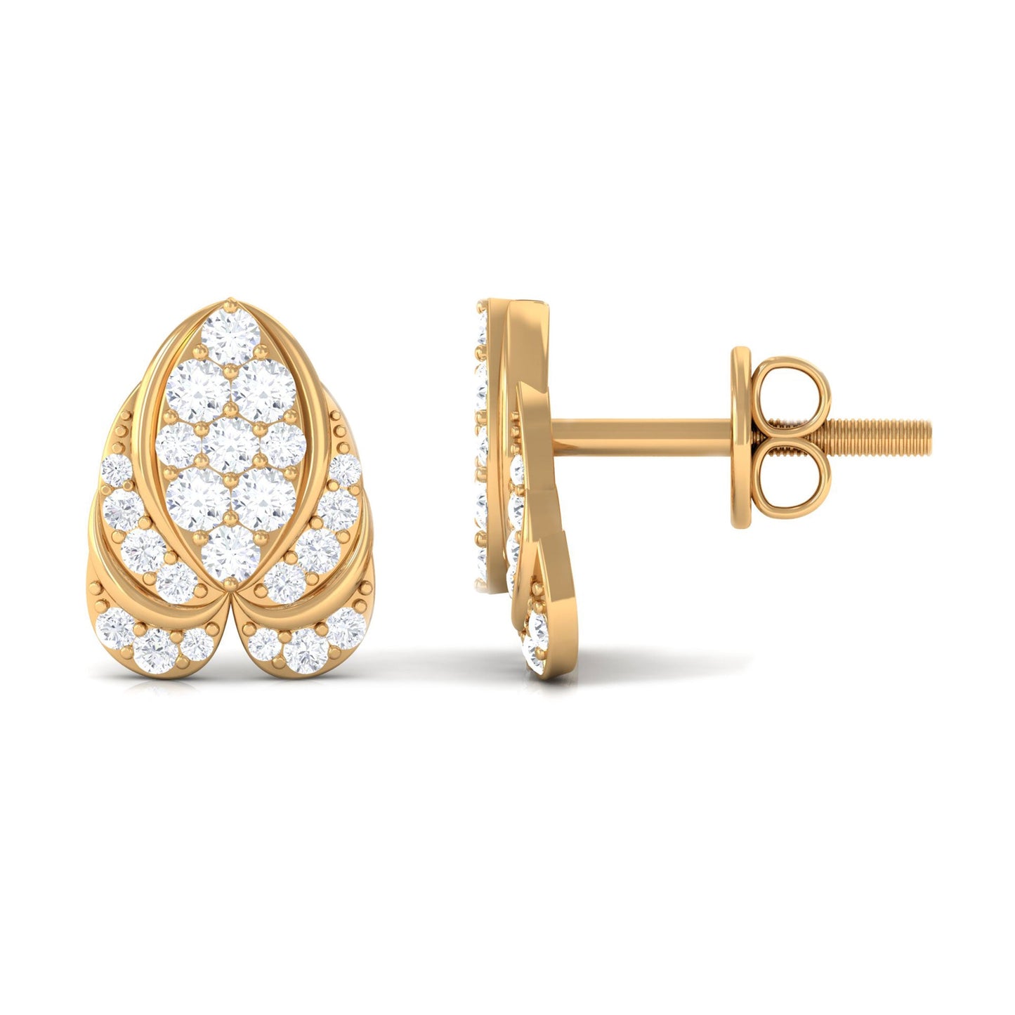 Genuine Diamond Lotus Leaf Earrings with Screw Back