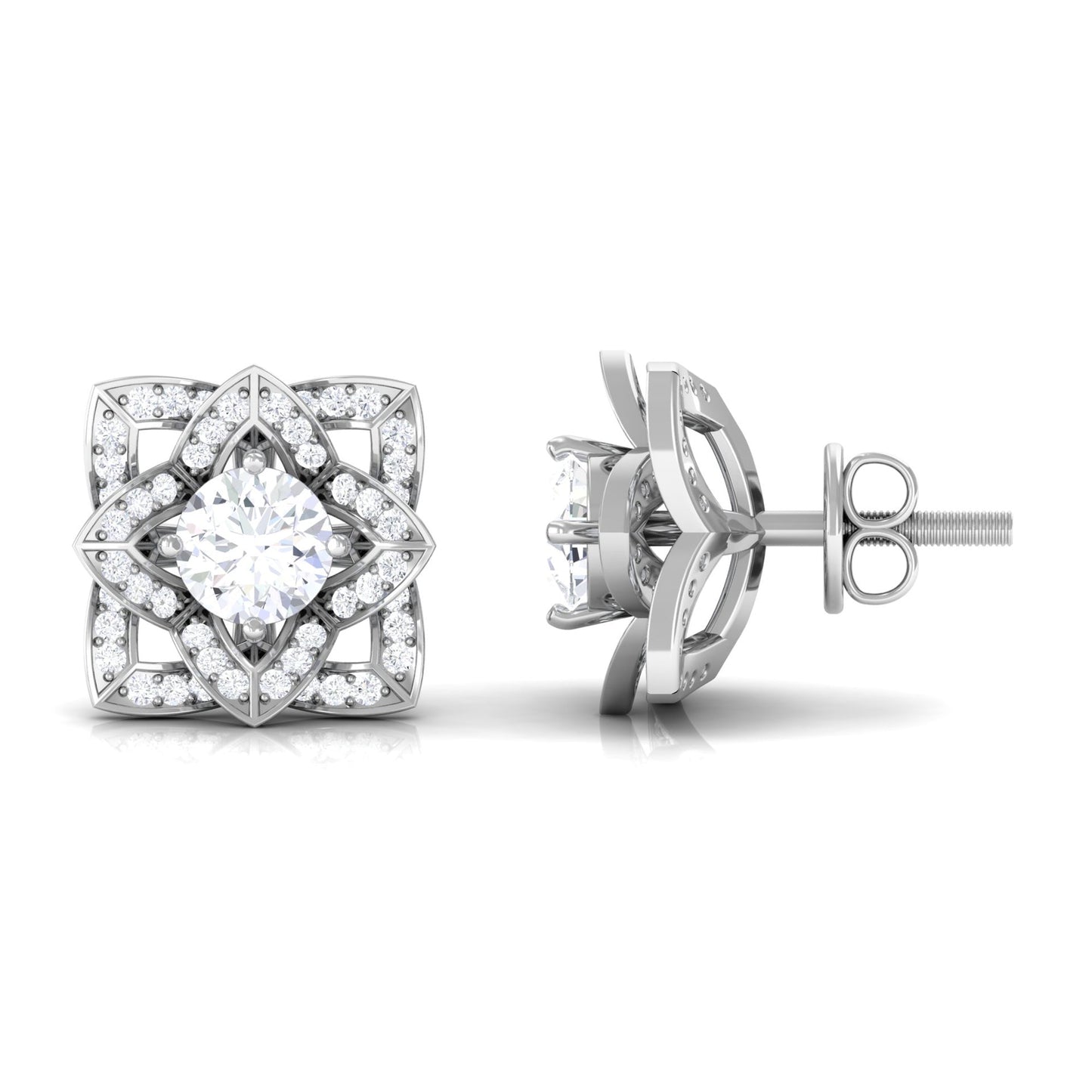 Natural Diamond Art Deco Earrings with Screw Back