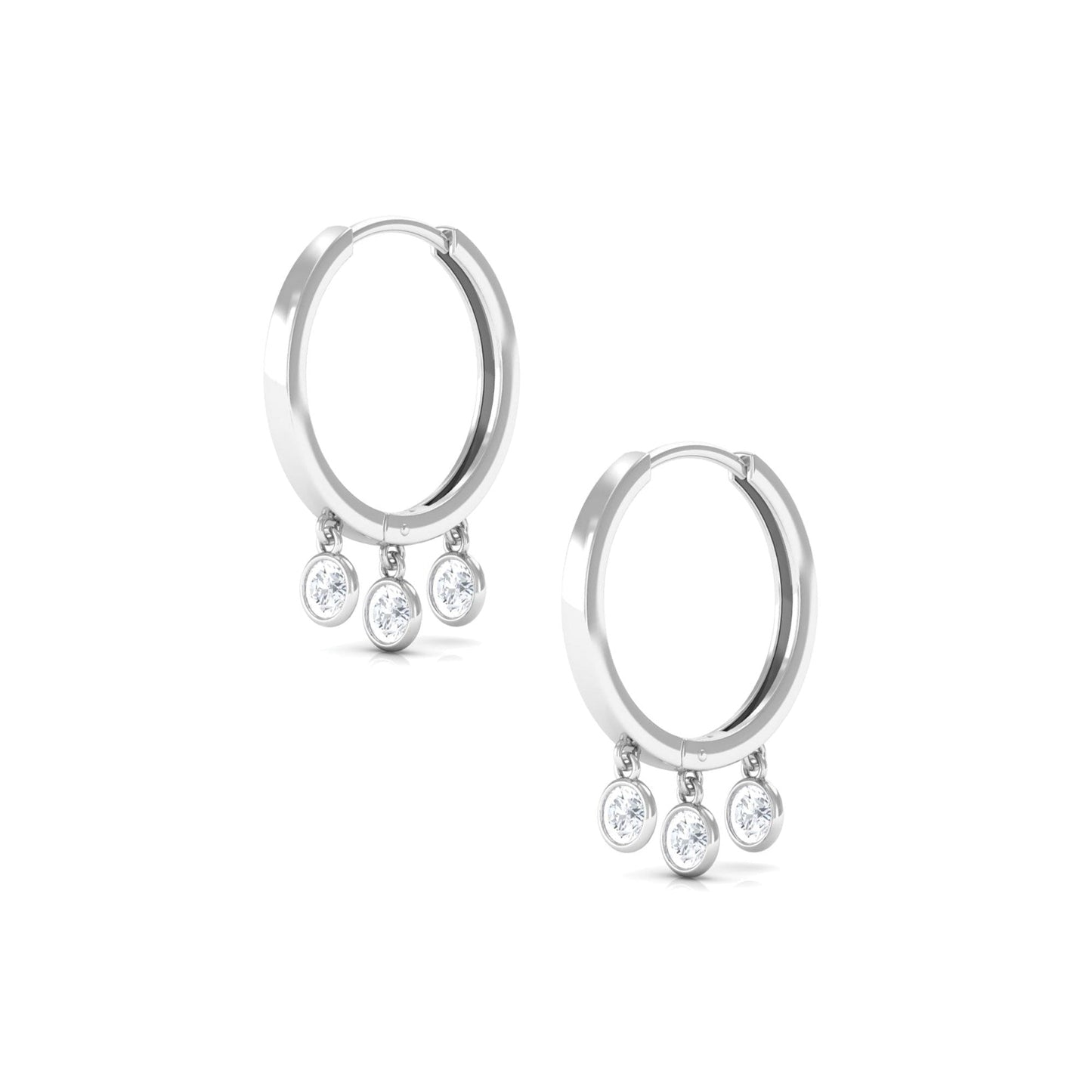 Natural 3 Stone Diamond Drop Hoop Earrings