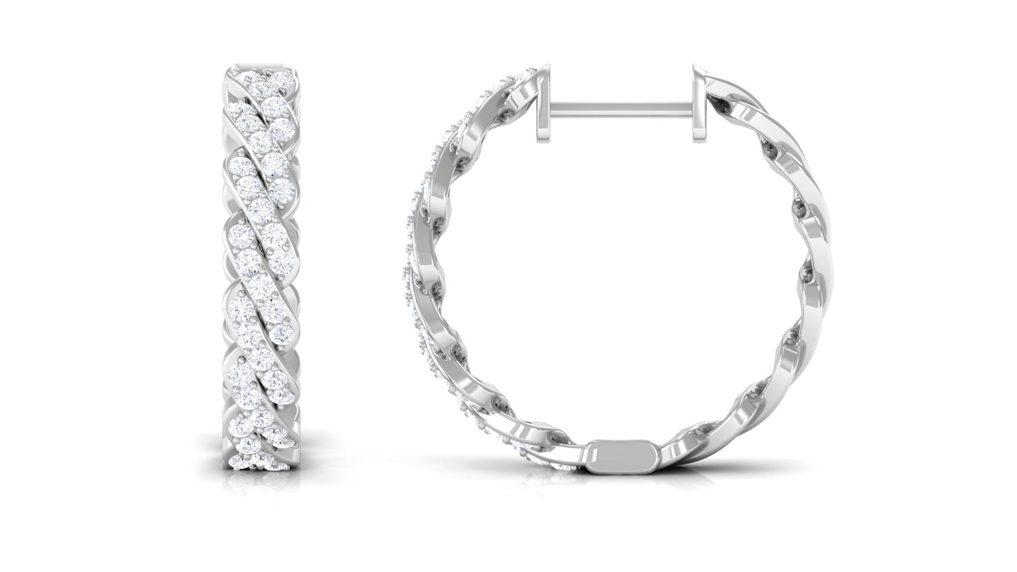 Natural Diamond Twisted Hoop Earrings with Certificate
