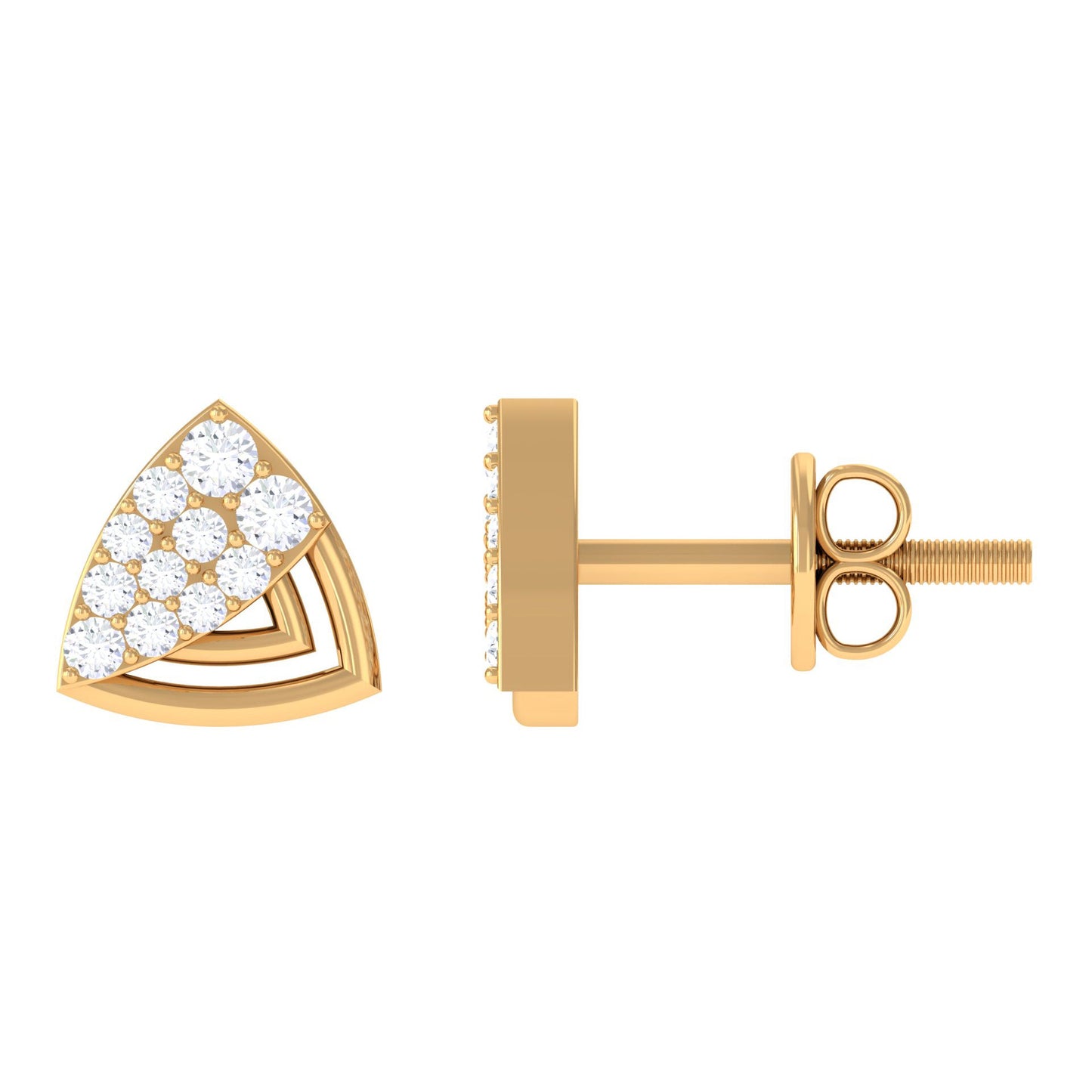 Genuine Diamond Geometric Stud Earrings with Screw Back