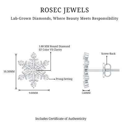 Certified Diamond Snowflake Stud Earrings with Screw Back
