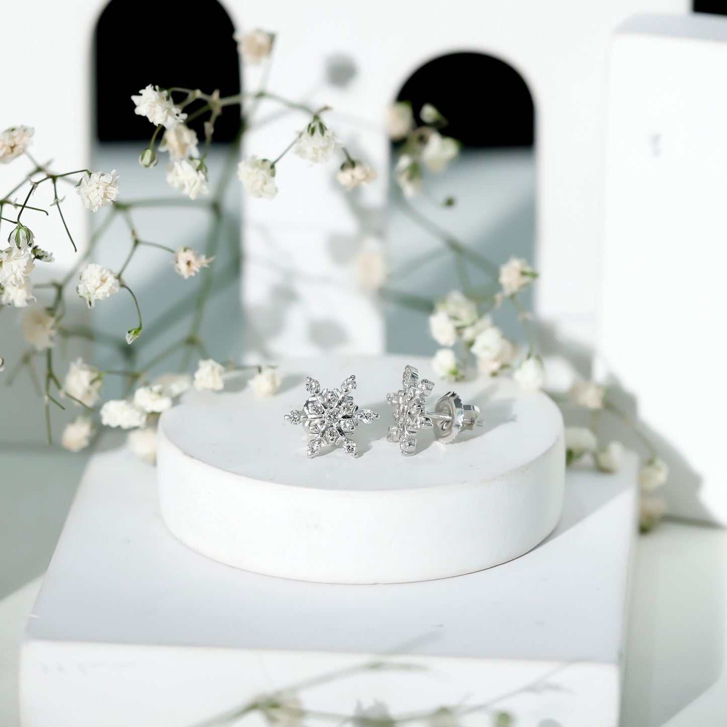Certified Diamond Snowflake Stud Earrings with Screw Back