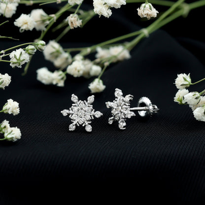 Certified Diamond Snowflake Stud Earrings with Screw Back