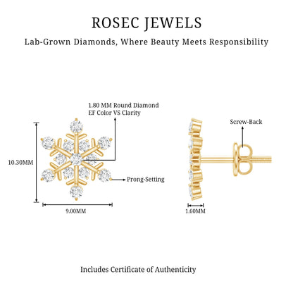 Certified Diamond Snowflake Stud Earrings with Screw Back